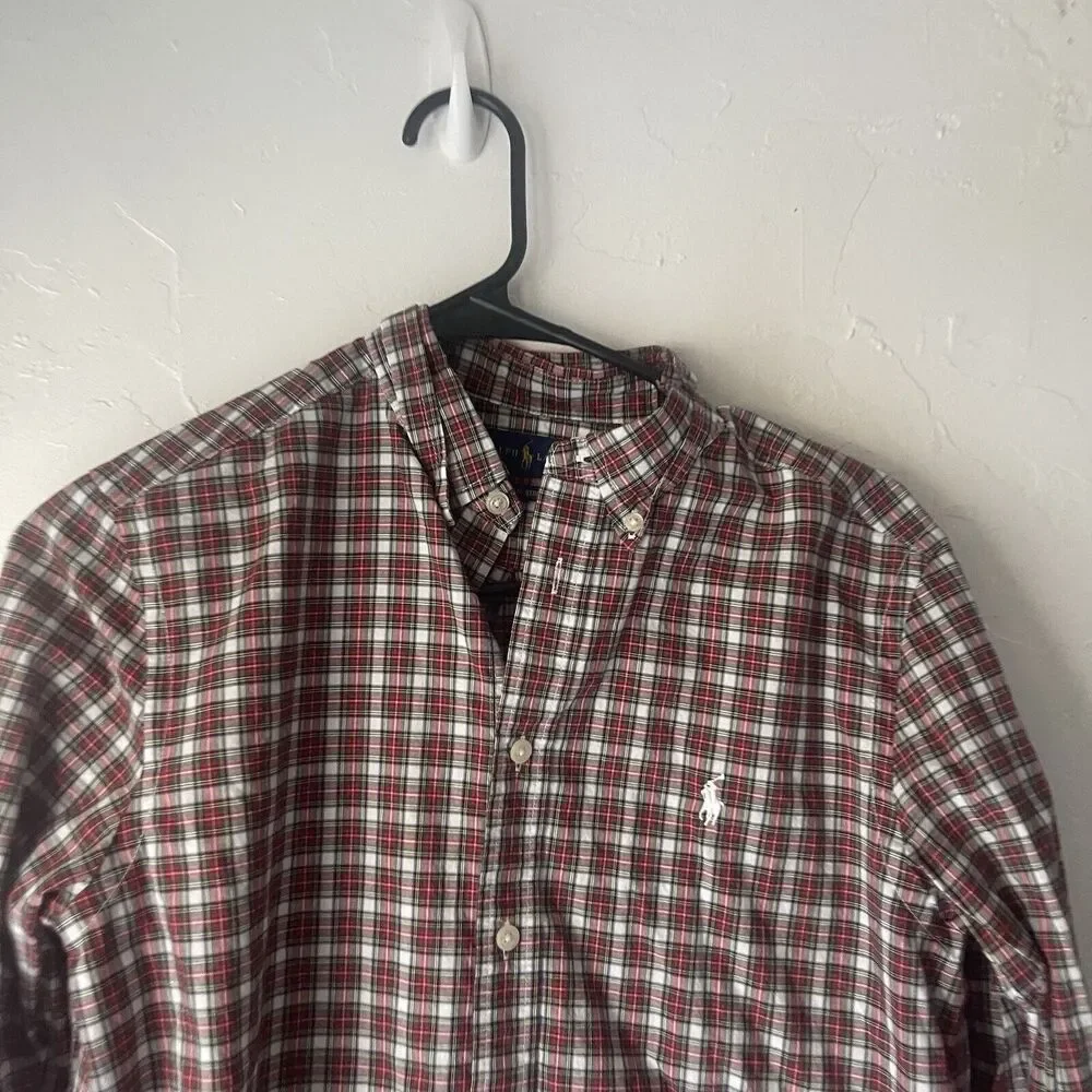 Ralph Lauren Big Boys Large 14-16‎ Red Green Plaid Long Sleeve Button Up